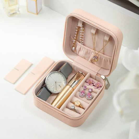 Compact Travel Leather Jewelry Organizer Box (Random Colour)