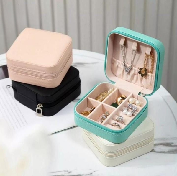 Compact Travel Leather Jewelry Organizer Box (Random Colour)