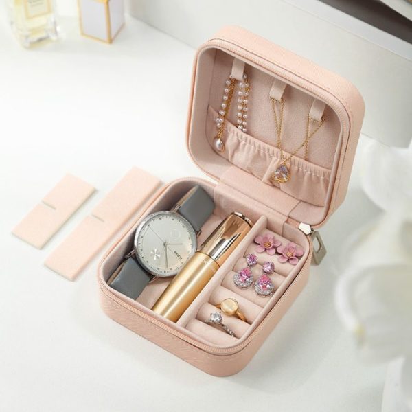 Compact Travel Leather Jewelry Organizer Box (Random Colour)