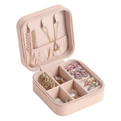 Compact Travel Leather Jewelry Organizer Box (Random Colour)
